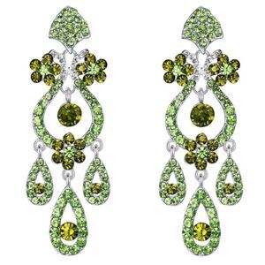 Silver with Olivine and Peridot Austrian Crystal Vase Chandelier Post Earrings